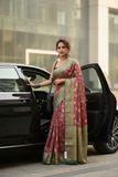 Red Pure Chanderi Digital Print Saree
