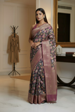 Black Floral Pure Chanderi Digital Print Saree