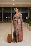 Light Gray Pure Chanderi Digital Print Saree