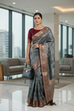 Gray Pure Chanderi Digital Print Saree