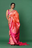 Salmon Pure Katan Silk Handloom Banarasi Saree With Rani Border