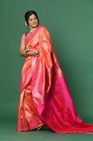 Salmon Pure Katan Silk Handloom Banarasi Saree With Rani Border