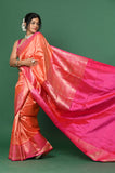 Salmon Pure Katan Silk Handloom Banarasi Saree With Rani Border