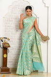 Sea Green Diagonal Pattern Banarasi Saree