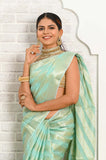 Sea Green Diagonal Pattern Banarasi Saree