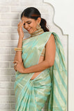 Sea Green Diagonal Pattern Banarasi Saree