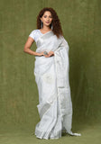 Silver Linen Tissue Handwork Embroidary Saree