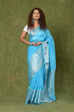 Sky Blue Banarasi Linen Saree