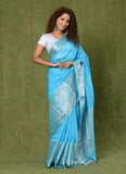 Sky Blue Banarasi Linen Saree