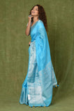 Sky Blue Banarasi Linen Saree