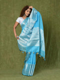 Sky Blue Banarasi Linen Saree