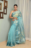 Sky Blue Pure Silk Handwoven Chanderi Saree with Nakshi Booti