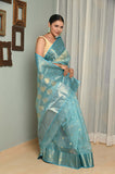 Sky Blue Pure Silk Handwoven Chanderi Saree with Nakshi Booti