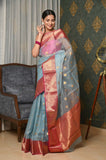 Sky blue Pure Silk Handwoven Chanderi Saree with Meena buti