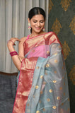 Sky blue Pure Silk Handwoven Chanderi Saree with Meena buti