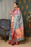 Sky blue Pure Silk Handwoven Chanderi Saree with Meena buti