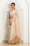 Soft Beige - Pink Cut Work Pure Tussar Saree