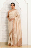 Soft Beige - Pink Cut Work Pure Tussar Saree