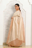 Soft Beige - Pink Cut Work Pure Tussar Saree