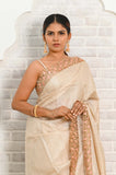 Soft Beige - Pink Cut Work Pure Tussar Saree