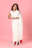 White Beads Satin Saree