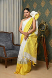 White Linen Saree with broad Yellow border