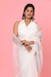 White Organza Embroidered Designer Saree