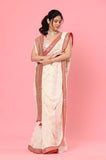 White Red Dola Silk Designer Saree