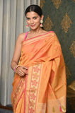 Yellow-Orange Cotton Silk Saree With Resham Booti