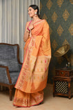 Yellow-Orange Cotton Silk Saree With Resham Booti