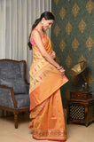 Yellow-Orange Cotton Silk Saree With Resham Booti