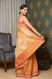 Yellow-Orange Cotton Silk Saree With Resham Booti