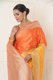 Yellow-Orange Mashru Silk Banarasi Saree