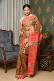 Yellow-red pattern Pure Tussar Ghicha Printed Saree