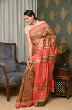 Yellow-red pattern Pure Tussar Ghicha Printed Saree