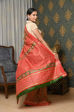 Yellow-red pattern Pure Tussar Ghicha Printed Saree