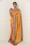 Yellow Diagonal Booti Soft Silk Banarasi Saree