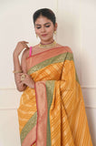 Yellow Diagonal Booti Soft Silk Banarasi Saree