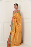 Yellow Diagonal Booti Soft Silk Banarasi Saree