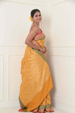 Yellow Diagonal Booti Soft Silk Banarasi Saree