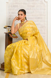 Yellow Diagonal Pattern Banarasi Saree