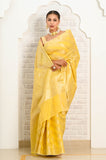 Yellow Diagonal Pattern Banarasi Saree