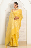 Yellow Diagonal Pattern Banarasi Saree