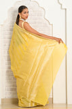 Yellow Diagonal Pattern Banarasi Saree