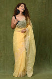 Yellow Embroidered Cut Work Organza Saree