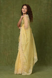 Yellow Embroidered Cut Work Organza Saree