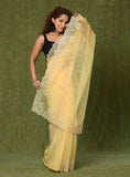 Yellow Embroidered Cut Work Organza Saree