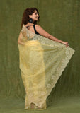 Yellow Embroidered Cut Work Organza Saree