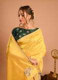 Yellow Green Uppada Silk Gota and Jarkan Saree