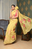 Yellow Hand Painted Cotton Saree